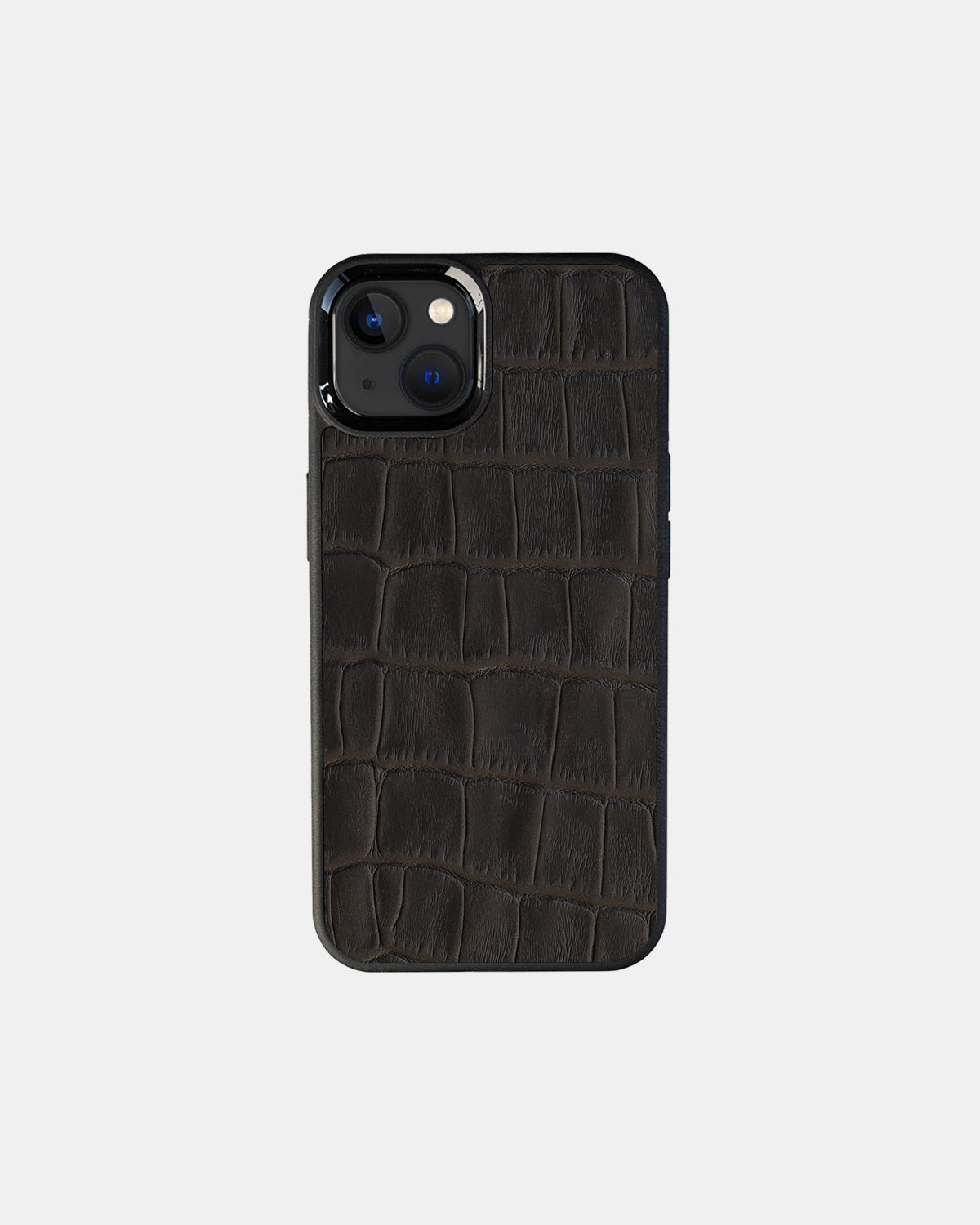 Dark Brown Crocodile Emboss on Calfskin Sport Case for iPhone 13