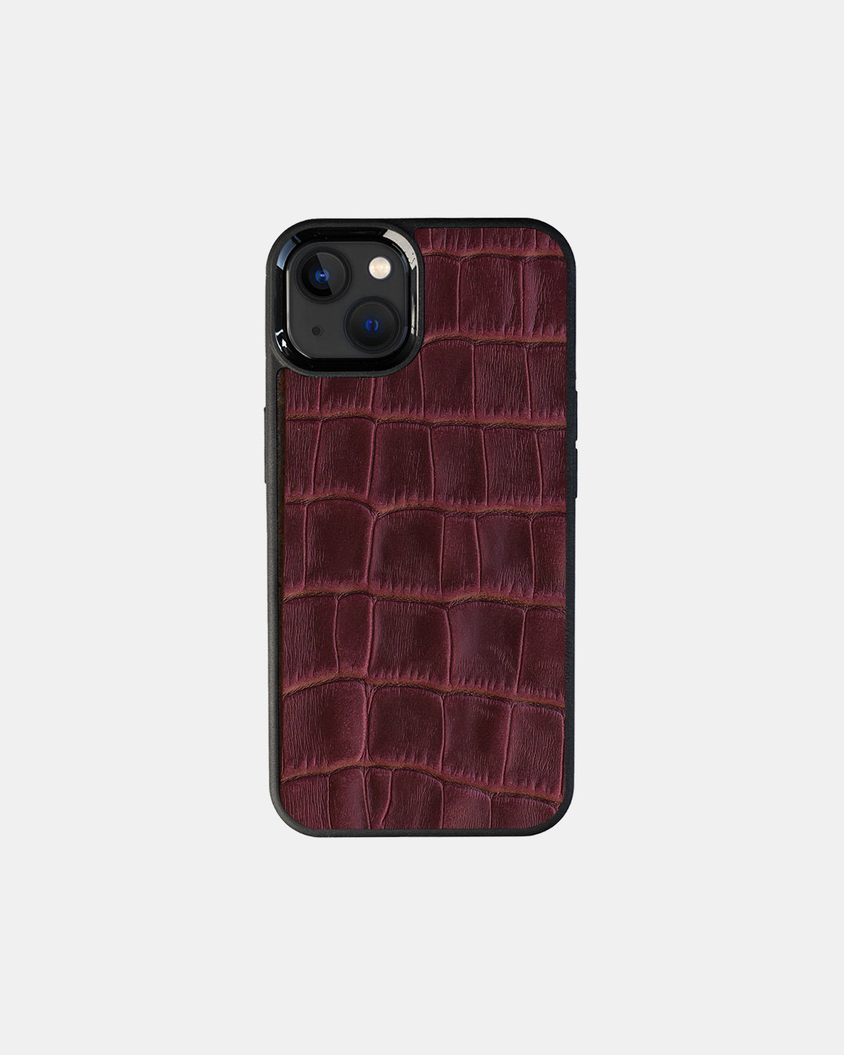 Burgundy Crocodile Emboss on Calfskin Sport Case for iPhone 13