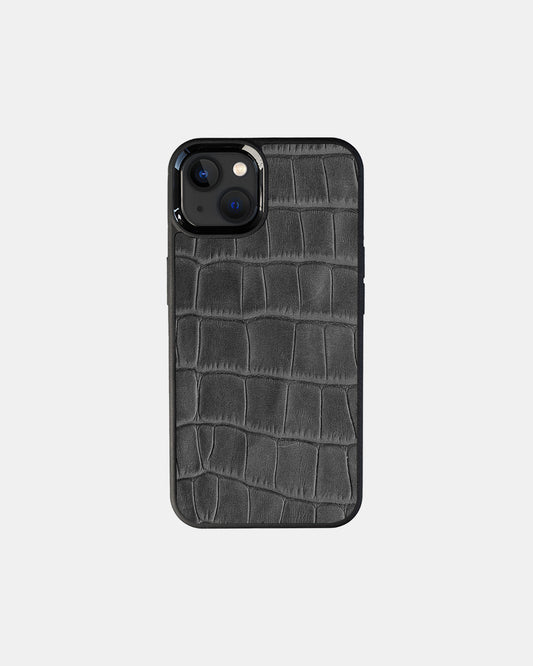 Grey Crocodile Emboss on Calfskin Sport Case for iPhone 13