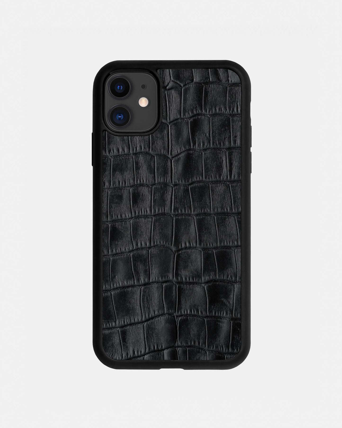 Black Crocodile Emboss on Calfskin Sport Case for iPhone 11