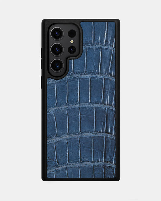 Navy Blue Crocodile Leather Case for Samsung S23 Ultra