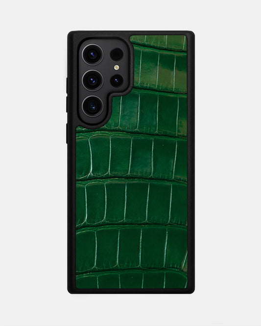 Dark Green Crocodile Leather Case for Samsung S23 Ultra