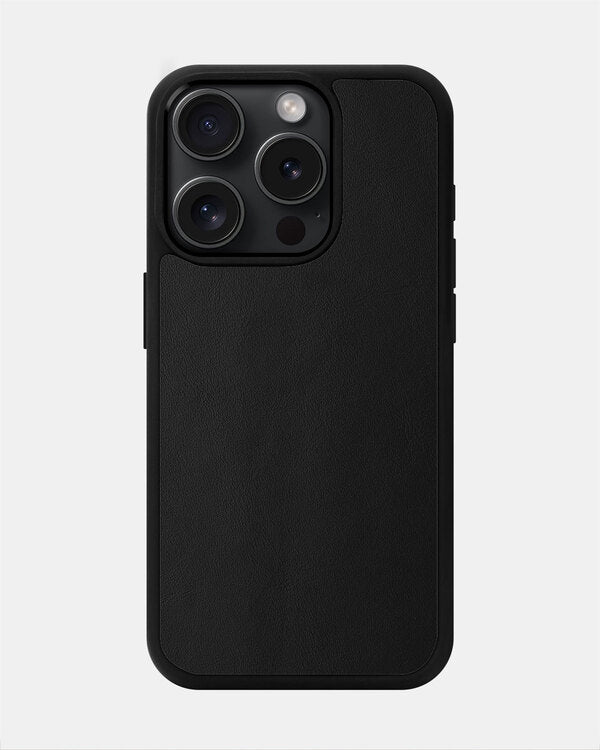 Smooth Black Leather Sport Case for iPhone 15 Pro Max