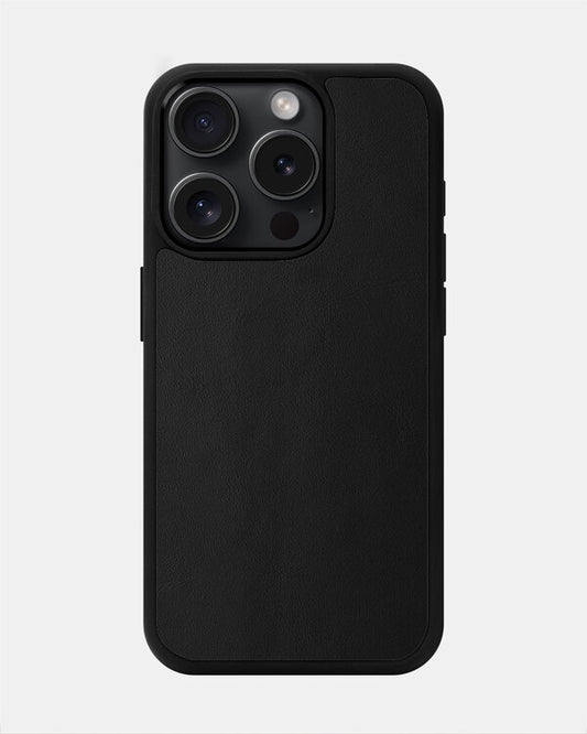 Smooth Black Leather Sport Case for iPhone 15 Pro Max