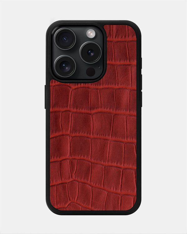 Red Crocodile Emboss on Calfskin Sport Case for iPhone 15 Pro Max