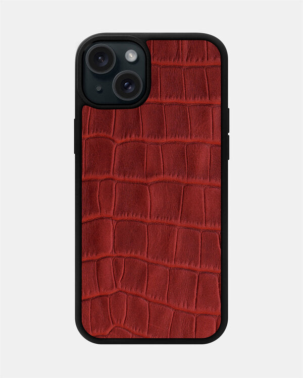 Red Crocodile Emboss on Calfskin Sport Case for iPhone 15 Plus