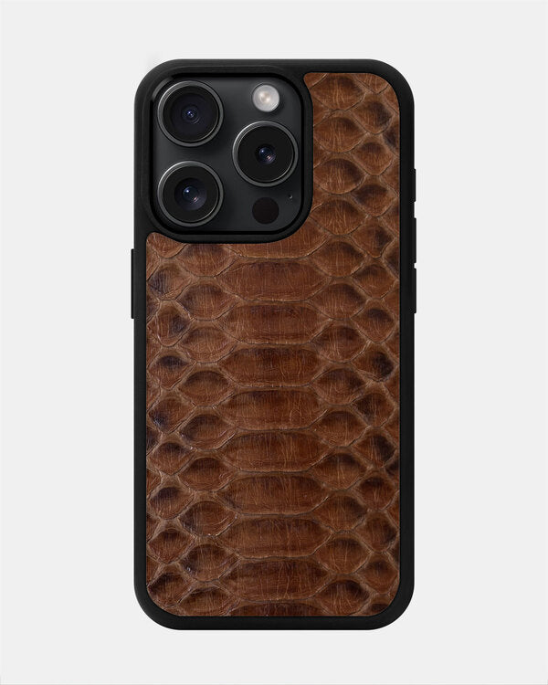 Brown Python Leather Sport Case for iPhone 15 Pro Max