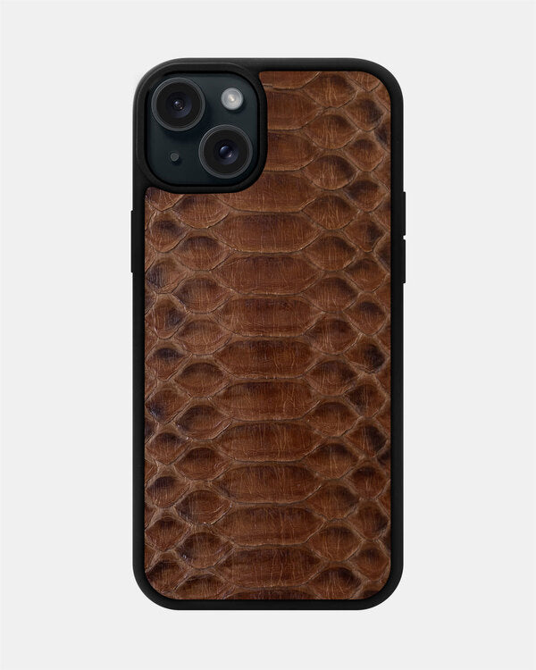 Brown Python Leather Sport Case for iPhone 15 Plus