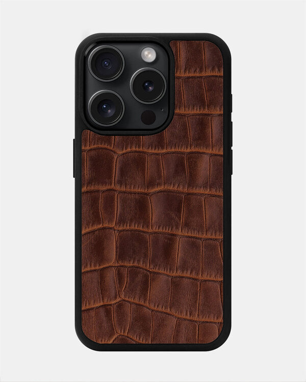 Ginger Crocodile Emboss on Calfskin Sport Case for iPhone 15 Pro Max