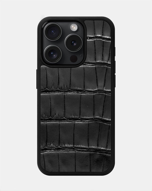 Black Crocodile Leather Sport Case for iPhone 15 Pro Max