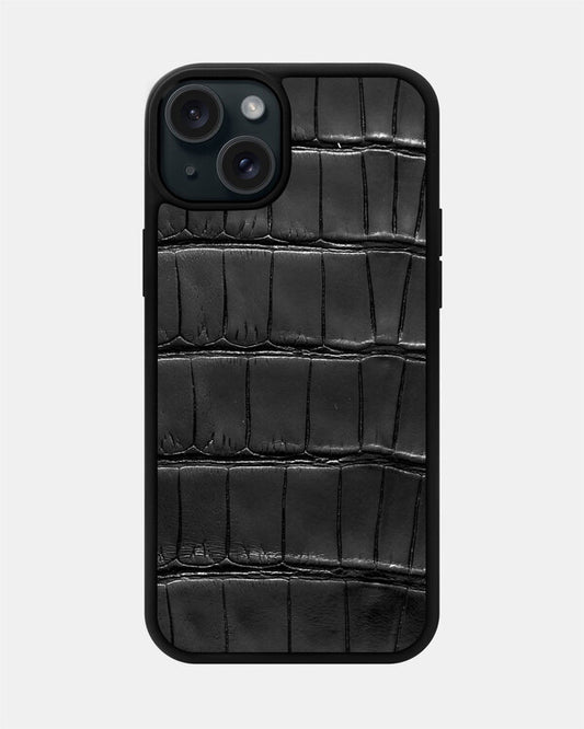 Black Crocodile Leather Sport Case for iPhone 15 Plus