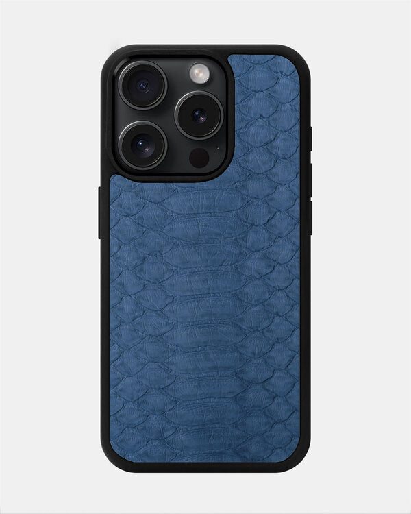 Blue-gray Python Leather Sport Case for iPhone 15 Pro Max