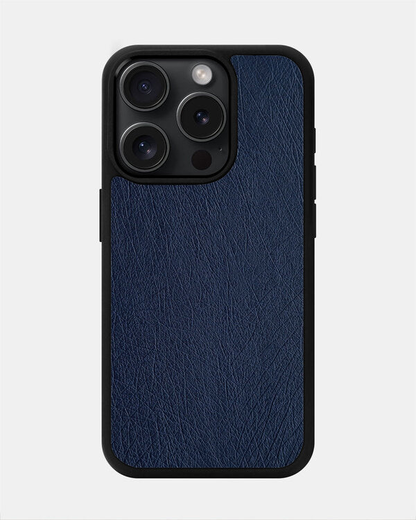 iPhone 15 Pro Max Navy Blue Follicle-free Ostrich Leather Case