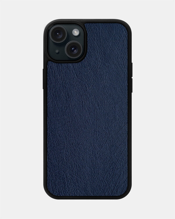 iPhone 15 Plus Navy Blue Follicle-free Ostrich Leather Case