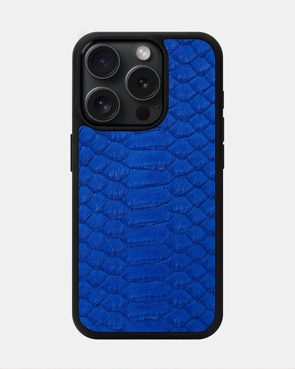 Blue Python Leather Sport Case for iPhone 15 Pro Max