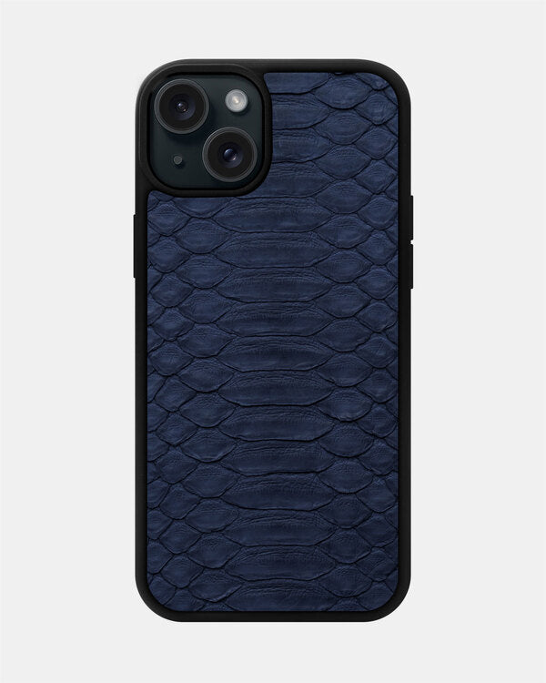 Navy blue Python Leather Sport Case for iPhone 15 Plus